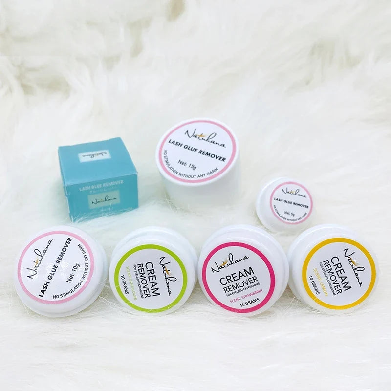 Blushimmer NATUHANA eyelash glue remover cream showing a professional eyelash adhesive remover in a small container.