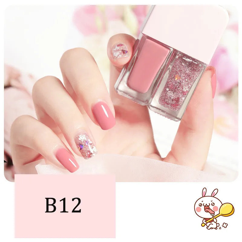 Blushimmer 2-in-1 candy color water-based nail polish with bright, quick-drying, waterproof finish, no peel, lasting manicure.