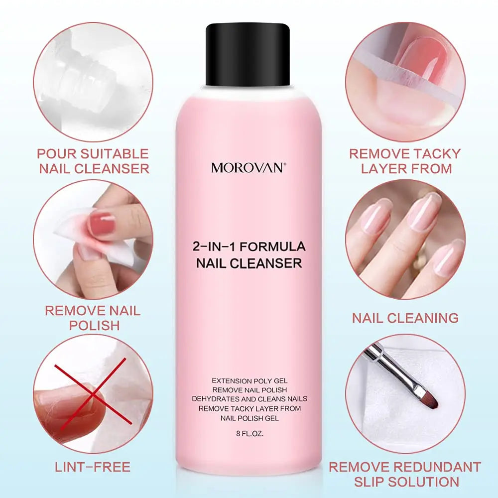 Blushimmer 8oz nail cleanser and slip solution for poly nail extensions, professional lint-free nail polish remover and cleaner