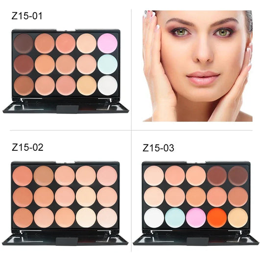 Blushimmer 15-color face concealer and contour palette with professional makeup cream foundation and camouflage shades.