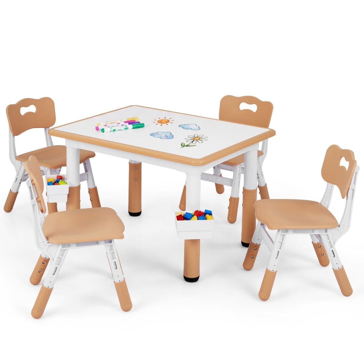 Kids table and 4 chairs set with adjustable height from GBruno Store, featuring colorful, child-friendly furniture for play and learning.