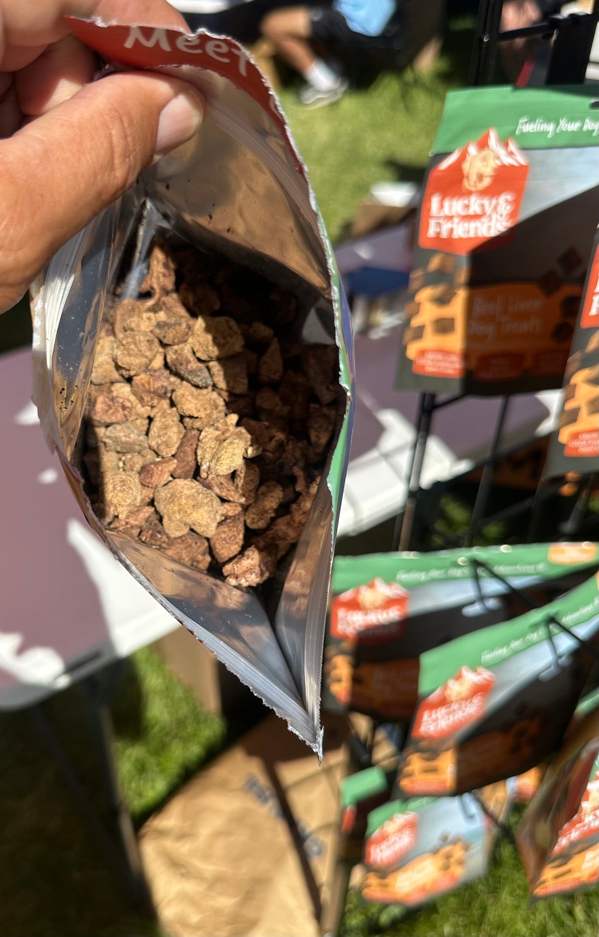 Beef liver dog treats by FOUNDATION Outdoors, showing shiny dried liver pieces in a clear bowl for healthy dog snacks.