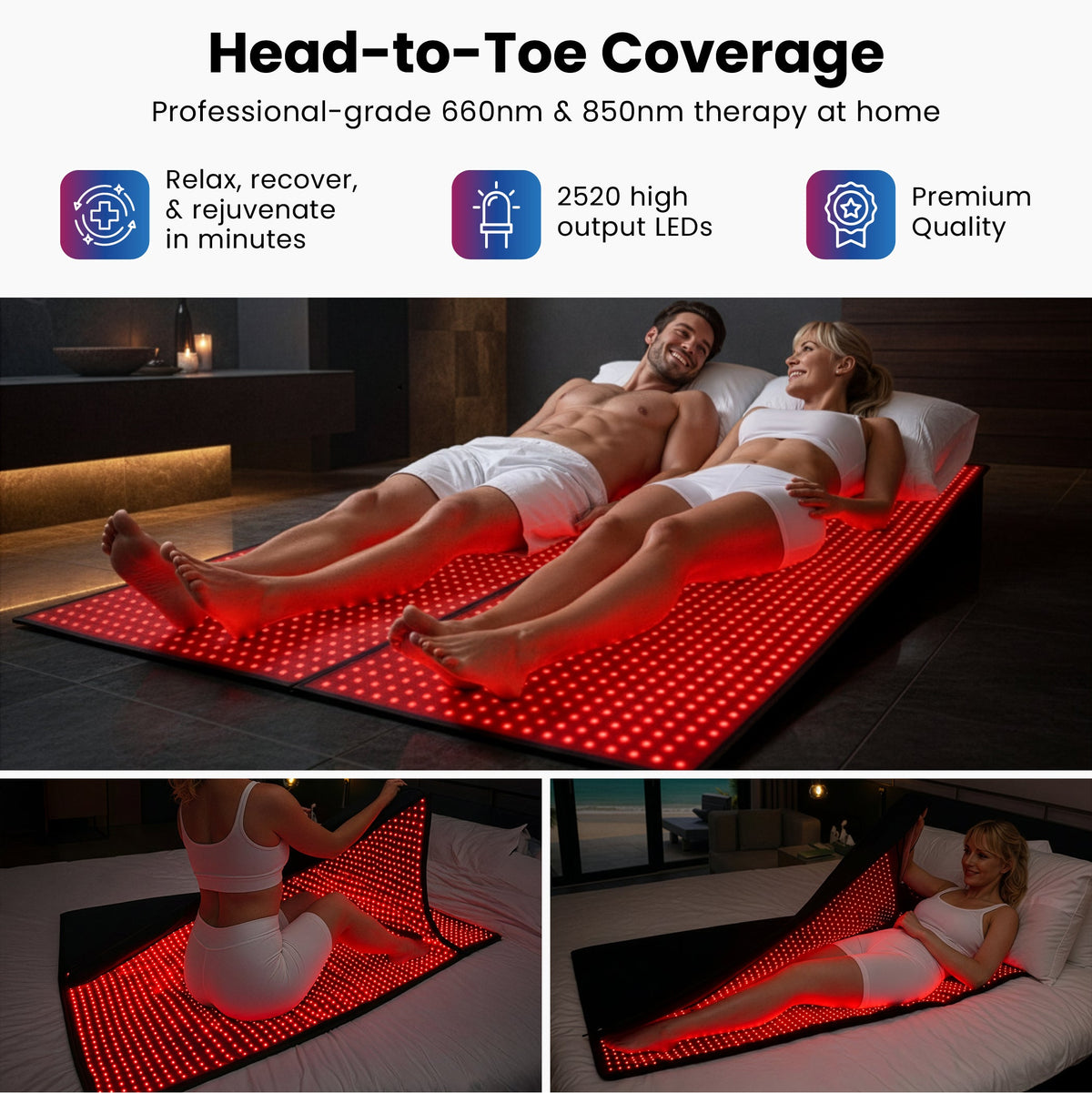 iReliev FullGlow 360 Full Body Red Light & Near Infrared Therapy Bag with red light panels and adjustable straps.