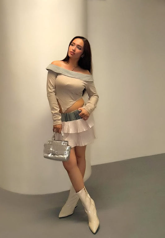 Beige Gaias Fantasy Heel patent faux leather boots by London Rag, featuring a stylish ankle boot design with chunky heels.