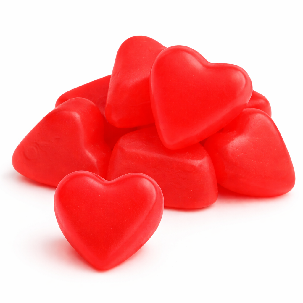 Assorted Zachary Juju Cherry Hearts Jelly Candy in a bulk value bag, colorful heart-shaped candies from Candy In Bulk.