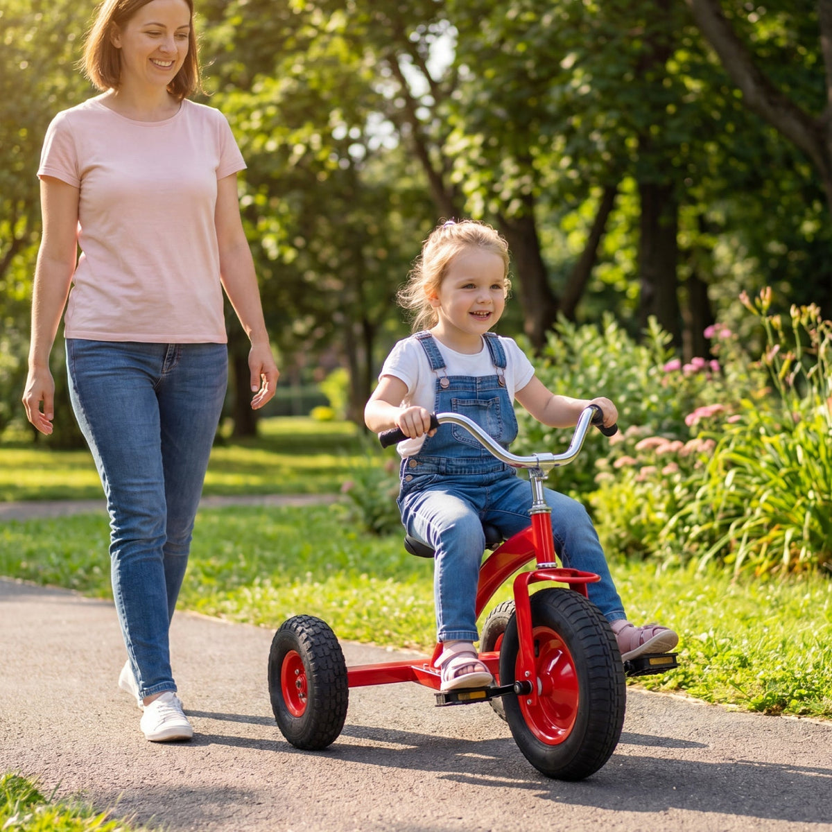 Kids bike with carbon steel frame and 15-inch inflatable tires, designed for young riders, in a vibrant color.