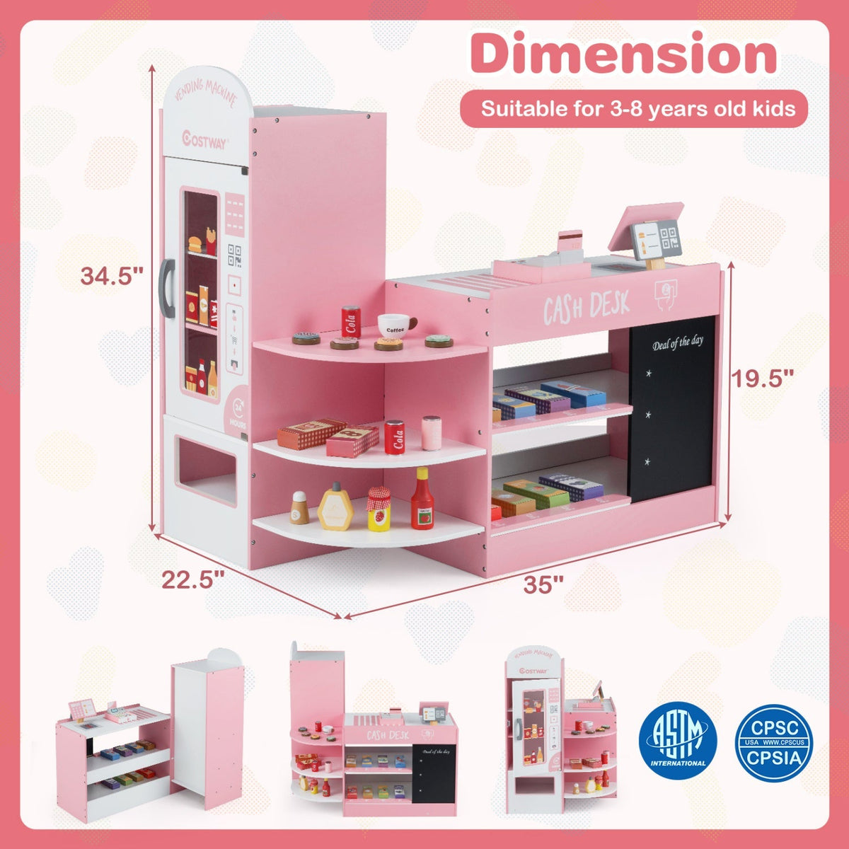 Kids grocery store playset with cash register and POS machine, realistic toy kitchen set for children by GBruno Store.