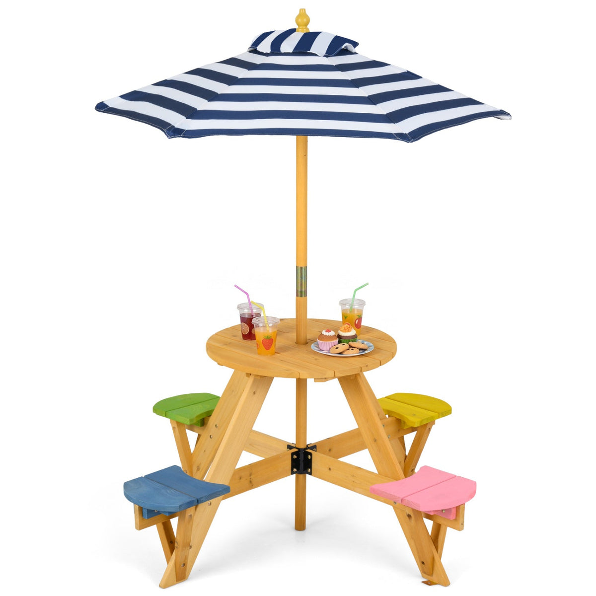 Kids picnic table with stools and foldable umbrella, ideal for backyard and patio, made by GBruno Store.