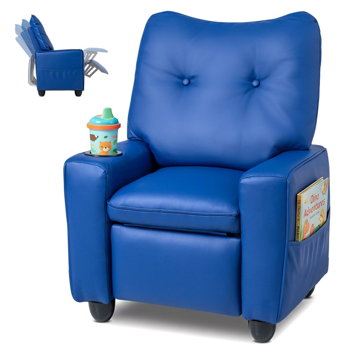 Kids recliner chair with cup holder and adjustable backrest, designed for children, by GBruno Store.