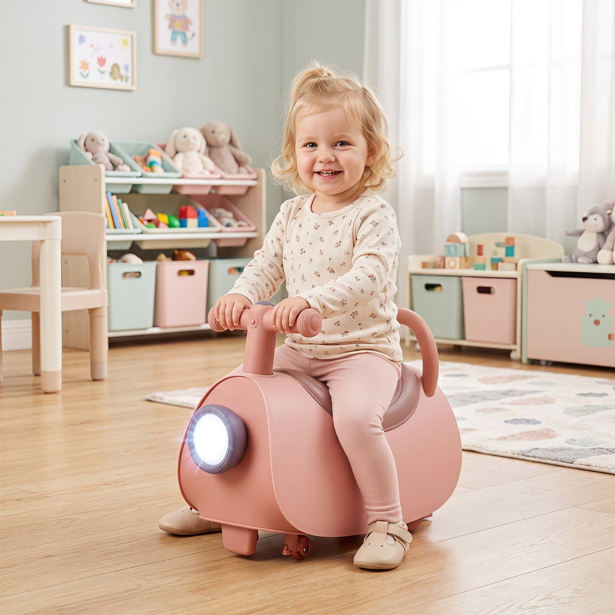 Kids ride-on push car by GBruno Store with musical features and storage, suitable for children aged 18-36 months.