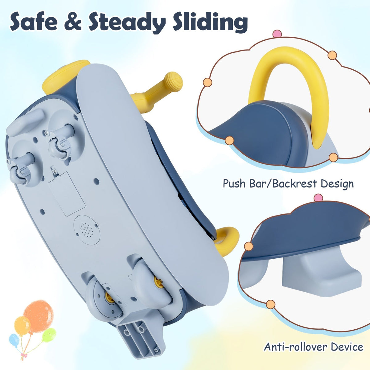 Kids push car ride-on toy with music and storage for 18-36 months, featuring a colorful design and sturdy handle from GBruno Store.