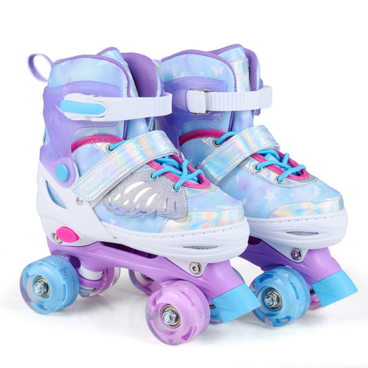 Kids roller skates for toddlers ages 7-9 by GBruno Store with four light-up wheels and adjustable fit.