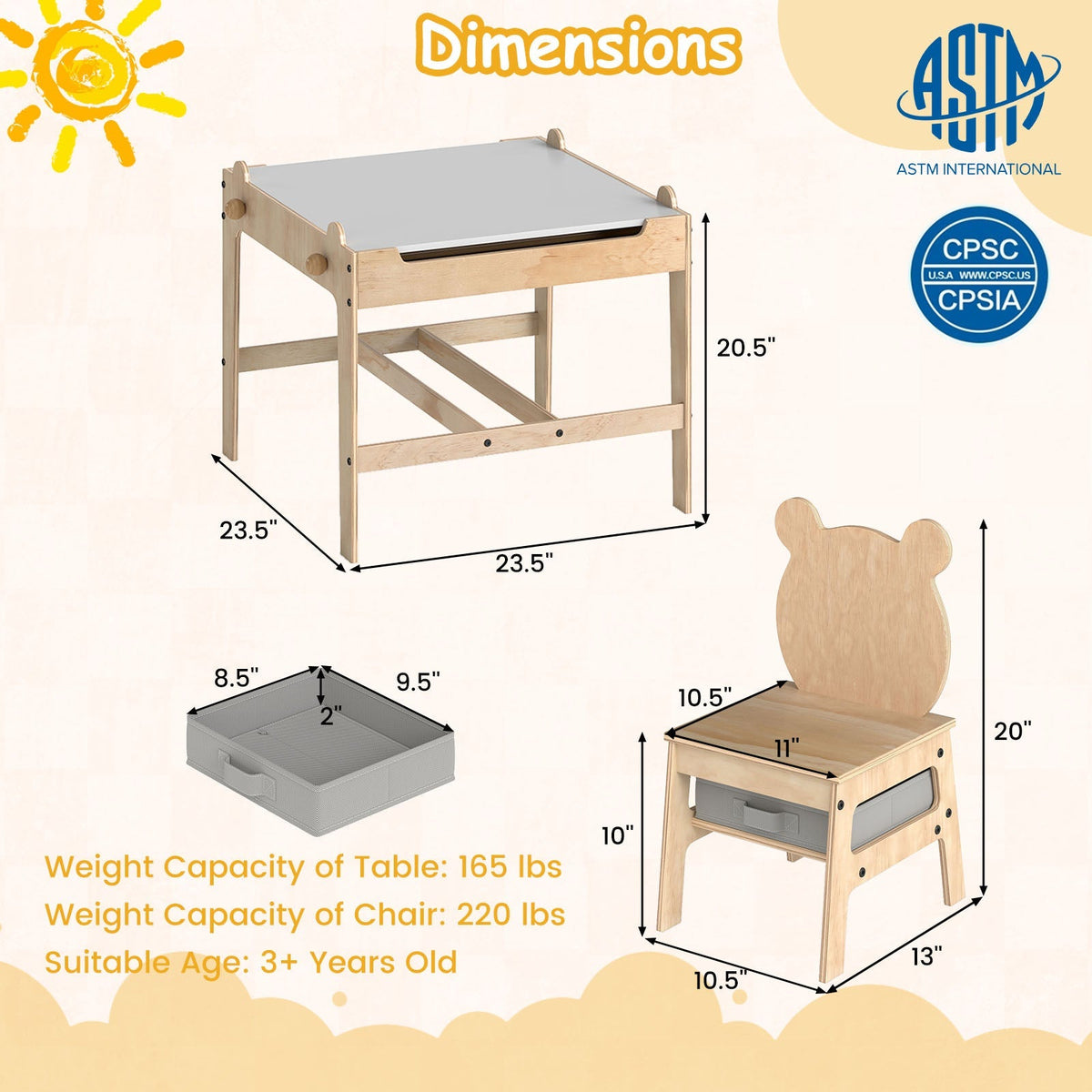 Kids table and chair set with reversible whiteboard, featuring colorful plastic chairs and a sturdy wooden table for play and learning.