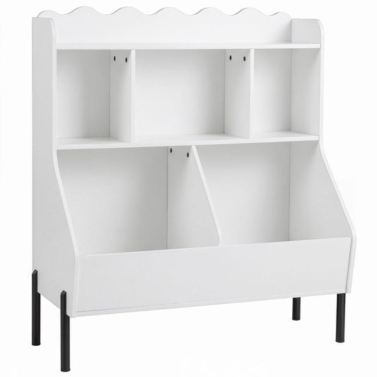 Kids toy storage organizer with five cubes and bookshelf from GBruno Store, featuring colorful compartments for children's room.