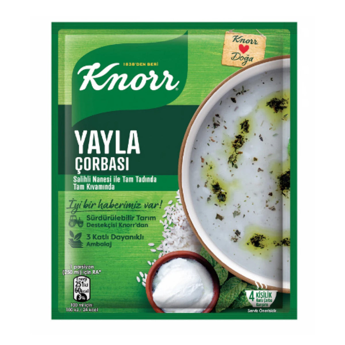 S101 Knorr Yayla Soup 72g packet featuring a bowl of traditional Turkish Yayla soup with herbs and broth.