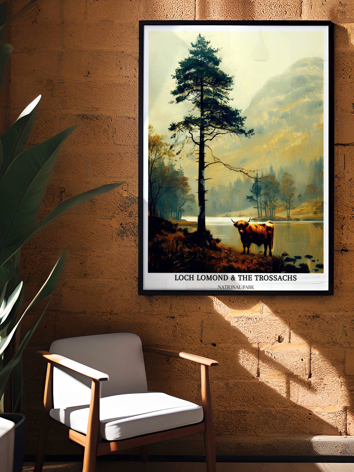 MapYourDreams Scottish Highlands poster featuring Loch Lomond, Cairngorms, and Loch Ness scenic views in vibrant colors.