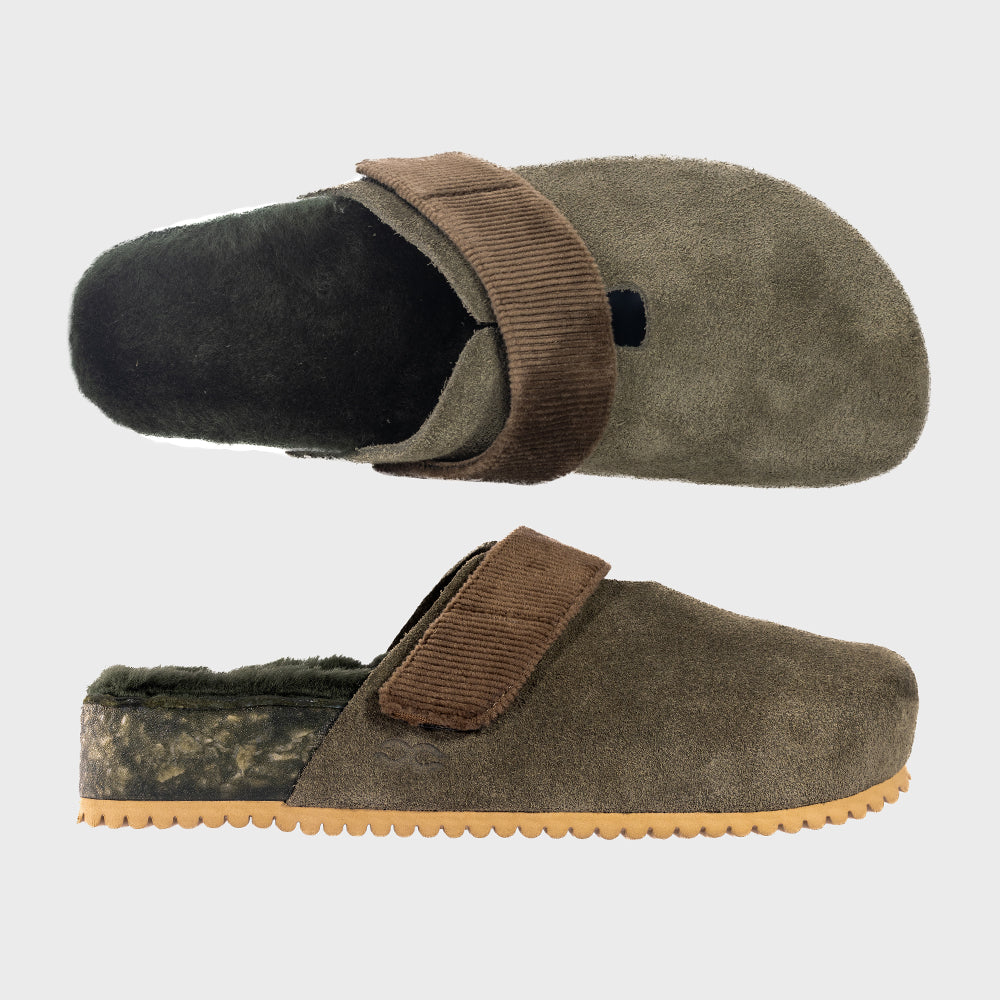 Fleks San Ysidro slide sandal called The Puente Clog in Forest color, featuring a casual slip-on design and comfortable footbed.