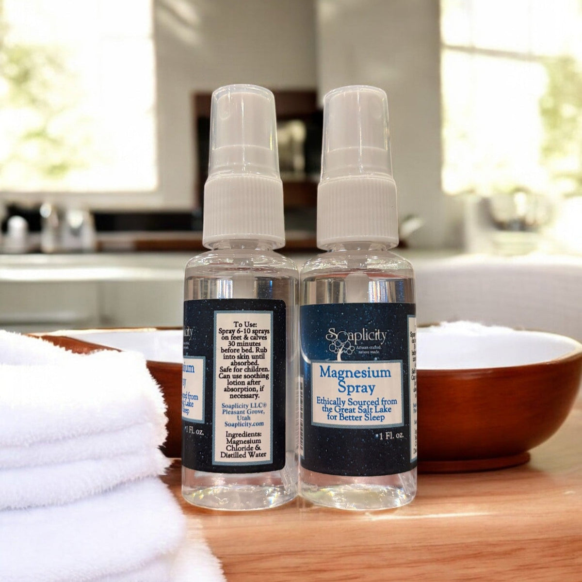 Soaplicity magnesium oil spray bottle with natural ingredients for sleep aid and muscle recovery, 1 oz.