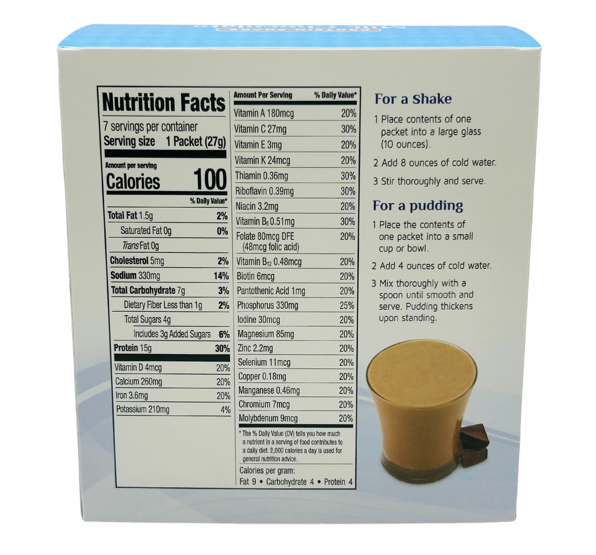 Creamy milk chocolate shake in a glass, topped with whipped cream, from AmBari Nutrition, showcasing a rich, smooth beverage.