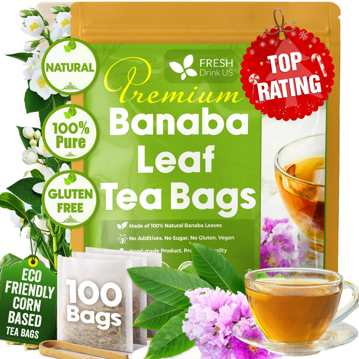 Natural Banaba Dried Leaves, Tea Bags, Powder