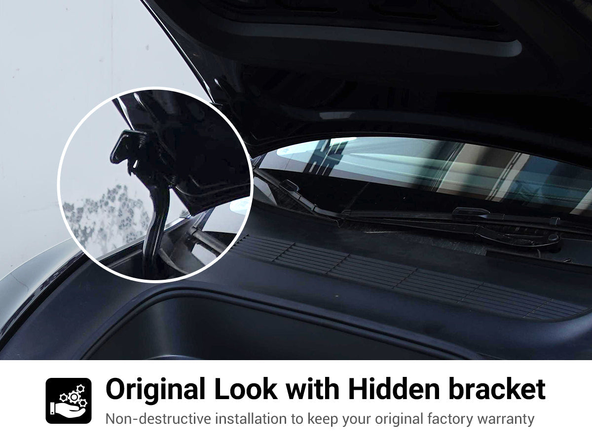 Tesla Model Y Juniper electric frunk system with hands-free automatic opener, upgrade by Tesery for easy trunk access.