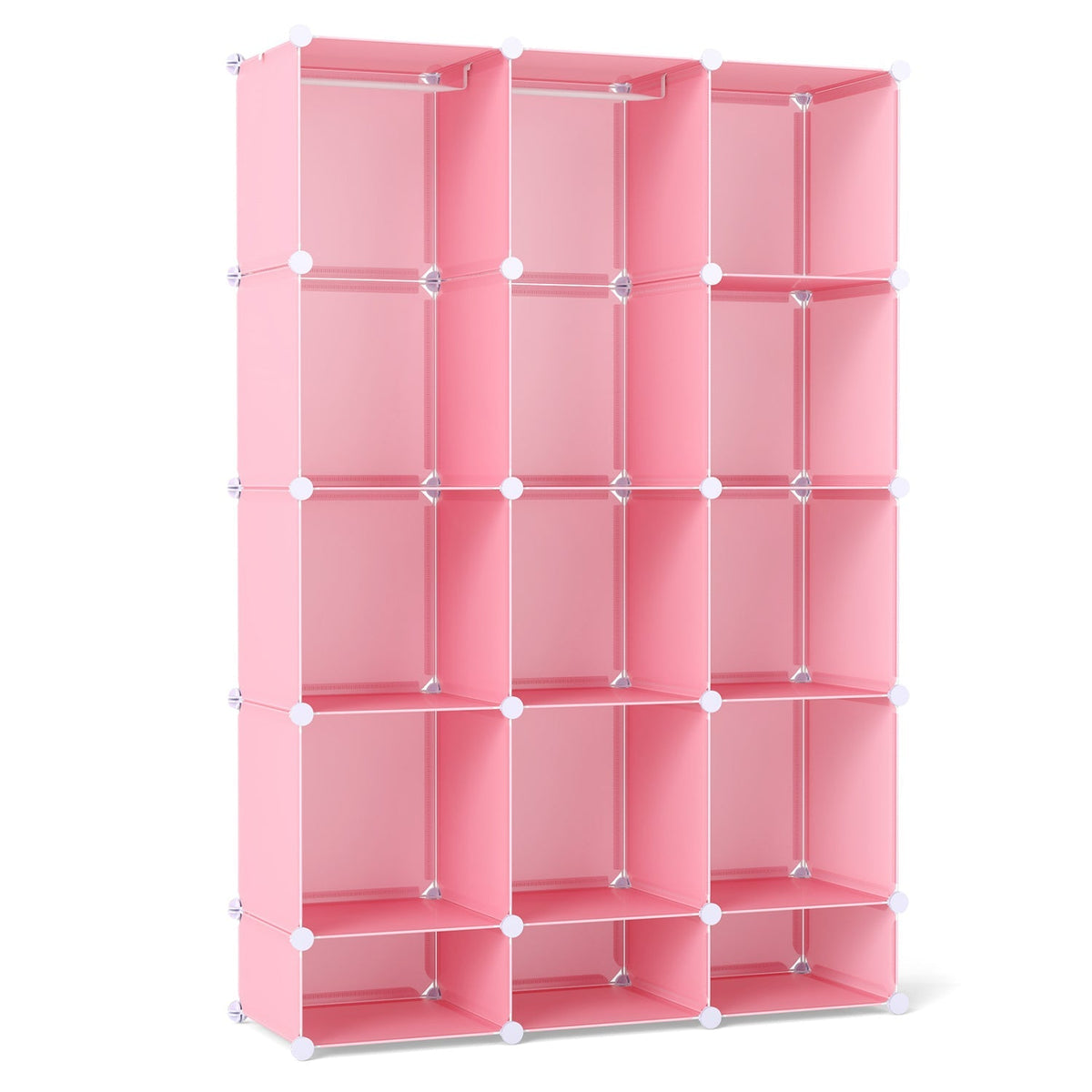 13-cube modular kids wardrobe with hanging rod and shelves, GBruno Store kids storage unit showing organized compartments and colorful design