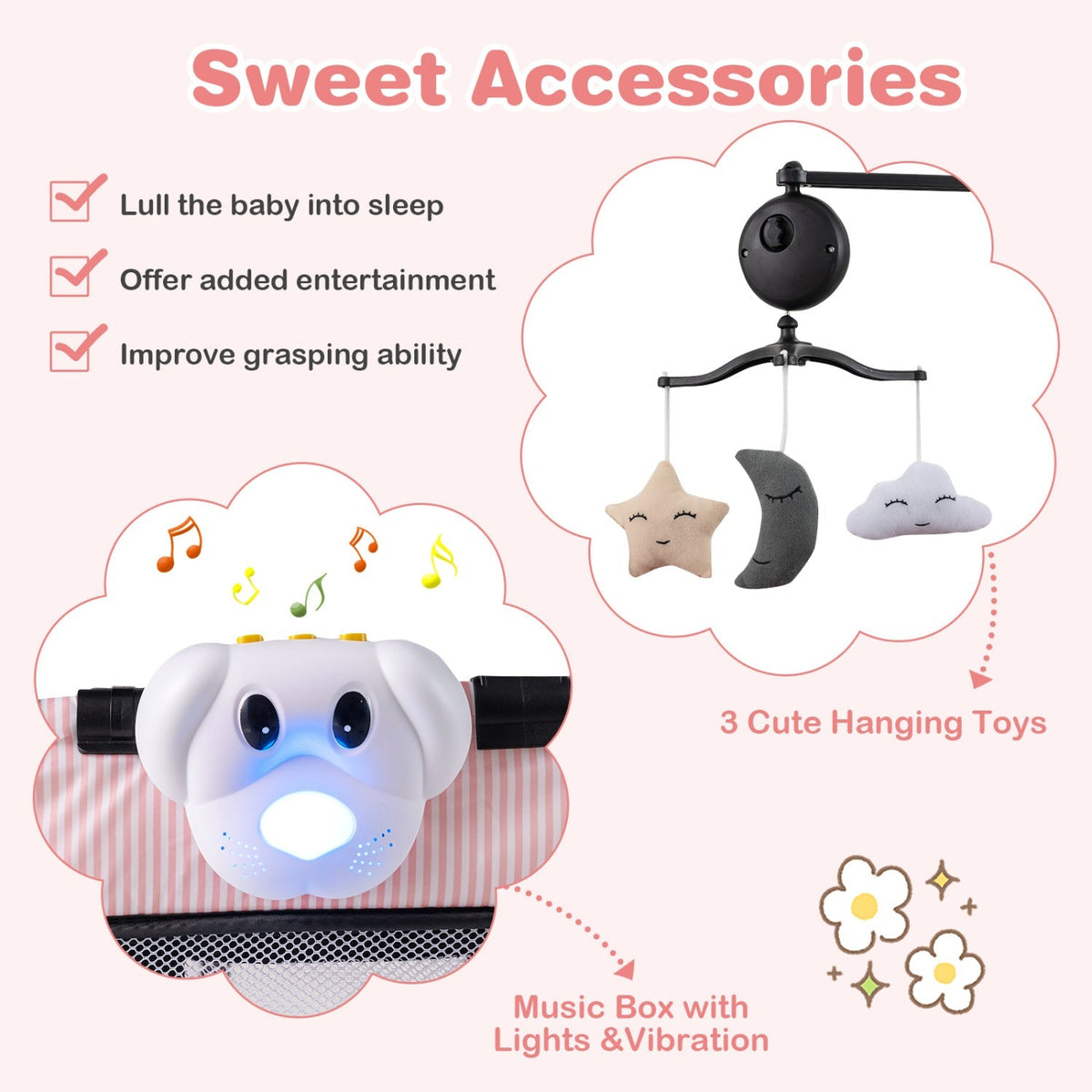 Pink baby playpen with changing table and bassinet by GBruno Store, showing the multi-functional design with soft bedding and safety features.