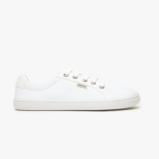 White women's Everyday Sneaker Gen 3 by Origo Shoes featuring cotton canvas upper and barefoot shoe design.