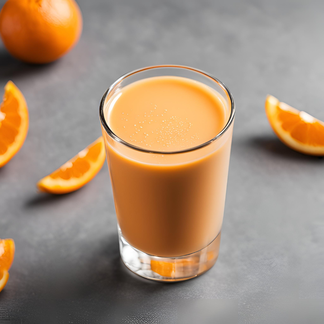 Orange AmBari Nutrition Protein Shot with 15g of protein in a small drink bottle, ready to boost your energy and nutrition.