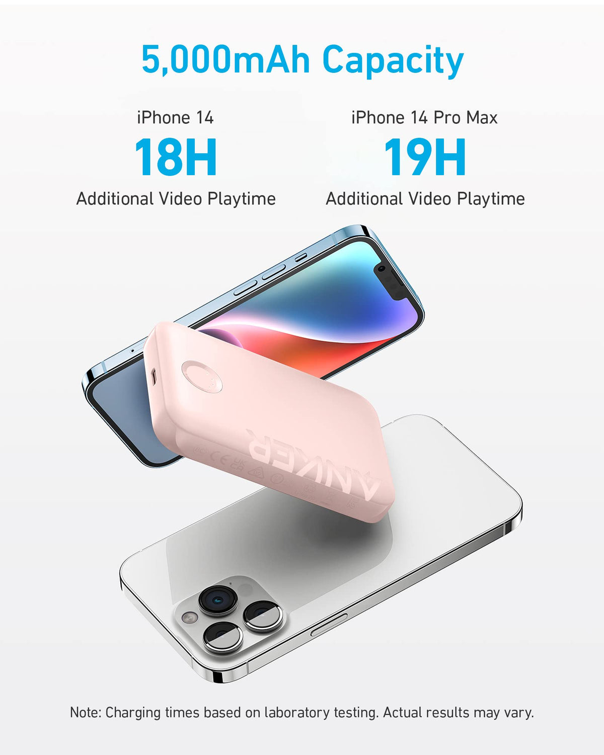 Pink Anker 321 MagGo Battery PowerCore Magnetic 5K for portable charging and power on the go