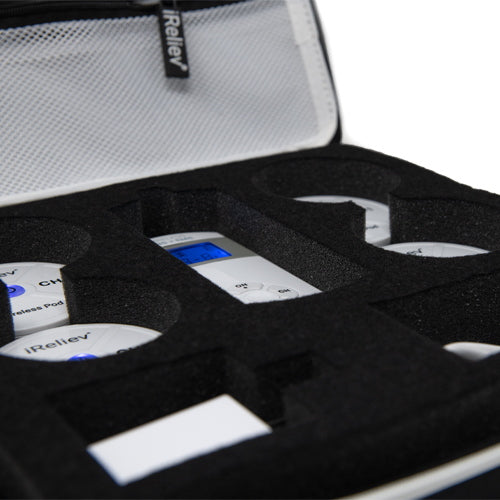 iReliev hard protective carry case for wireless TENS EMS device, durable accessory for safe storage and transport.