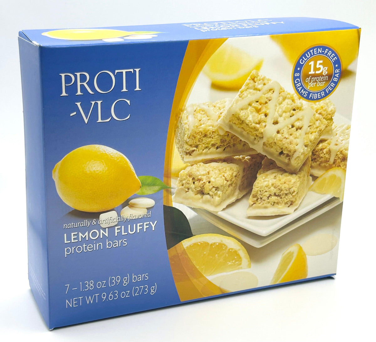 AmBari Nutrition Fluffy Lemon Protein Bar box featuring several lemon-flavored bars with a soft, fluffy texture and bright lemon accents.