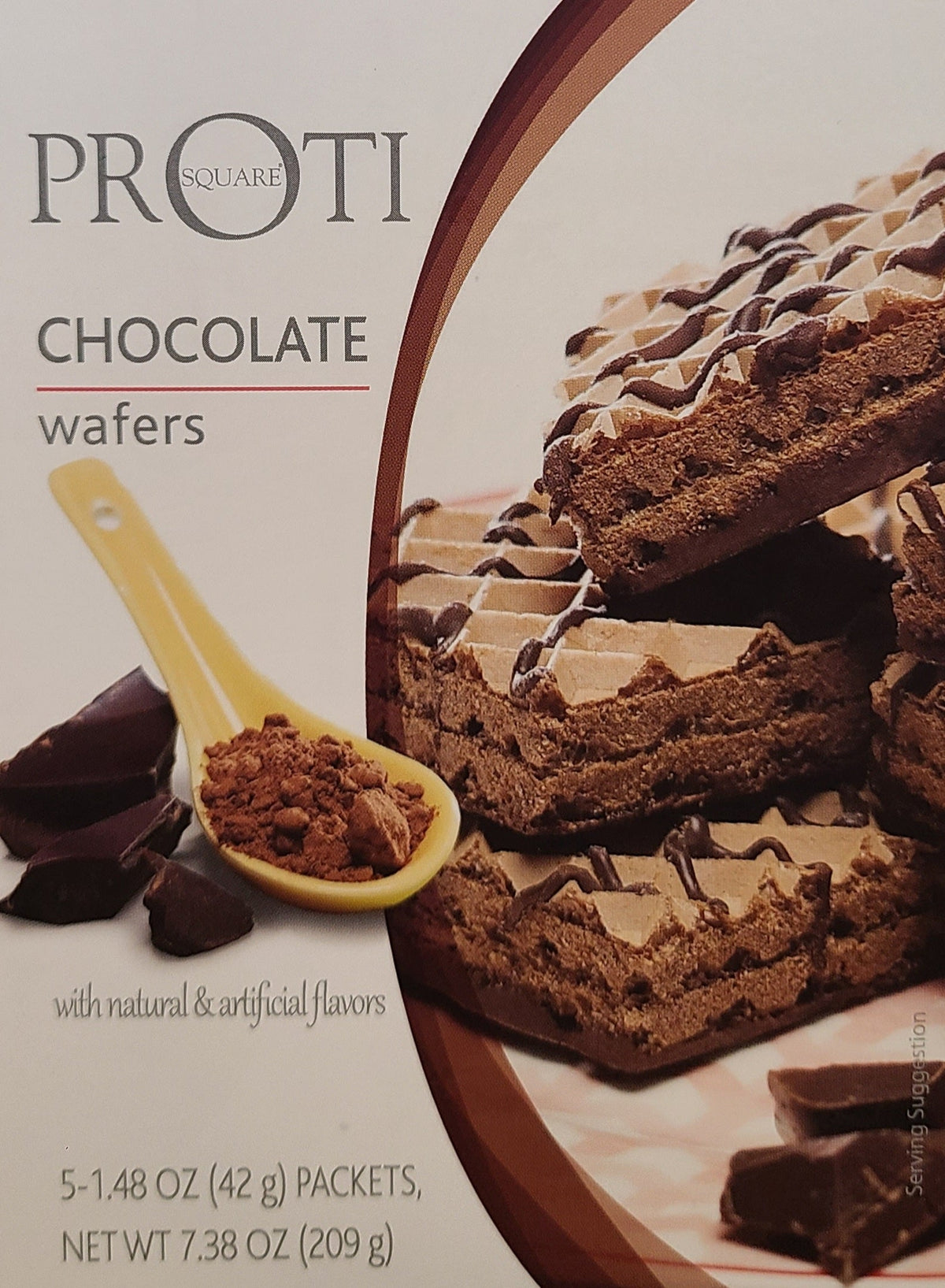 AmBari Nutrition Proti Wafer Squares protein bars with chocolate and wafer layers, showcasing their crispy, layered texture.