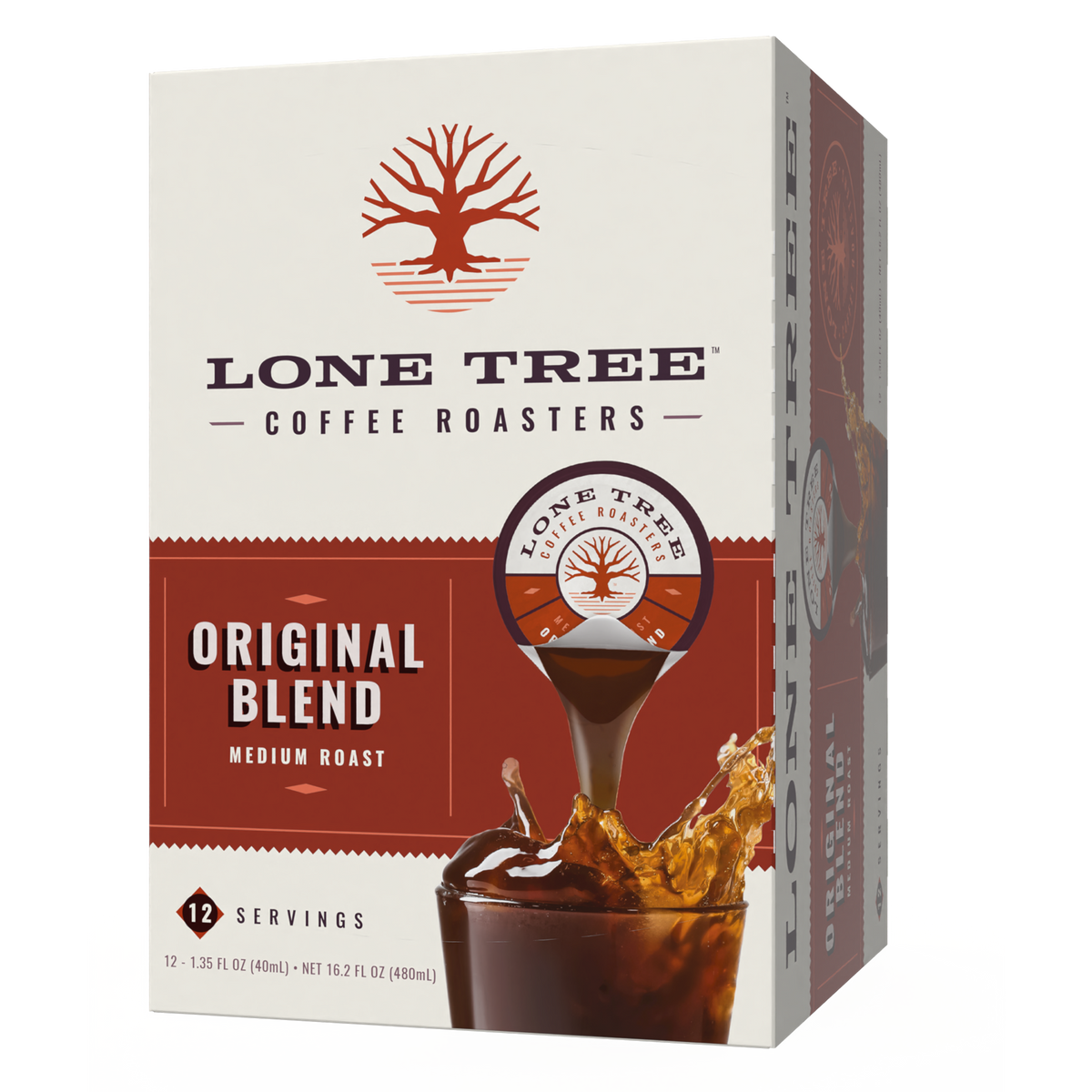 Java House Lone Tree Coffee Roasters medium roast Original Blend in a 12-count carton, showcasing the coffee packaging.