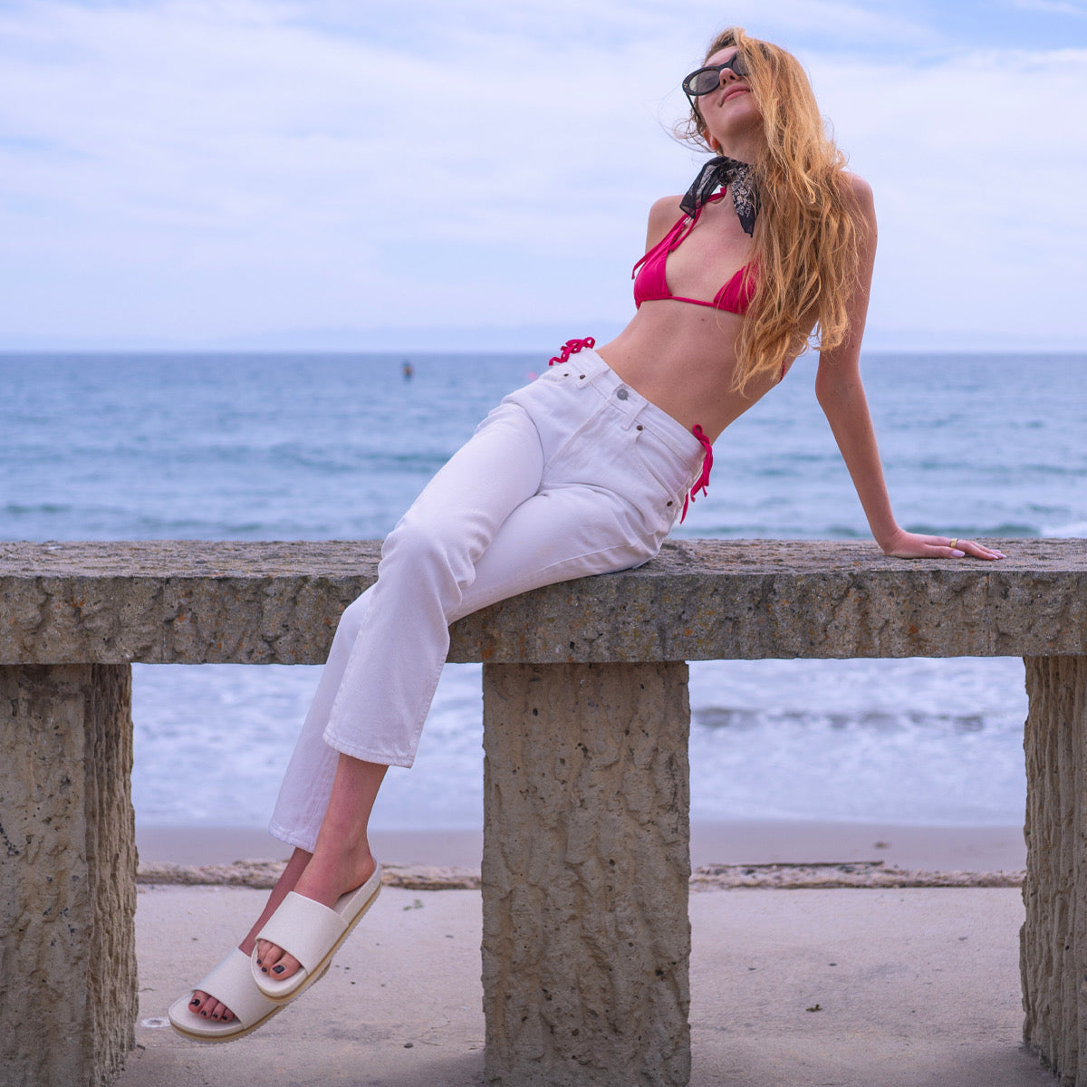 Fleks East Beach Slide Platform in Chamois color, featuring a comfortable slide sandal with a platform sole and strap design.