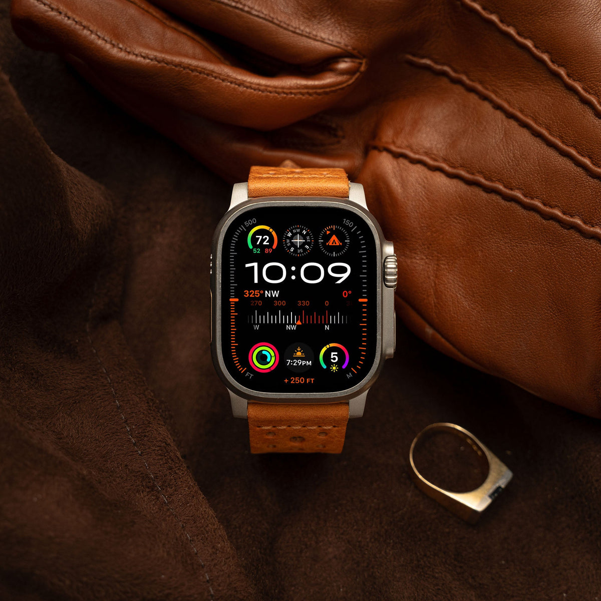 Robust racing leather strap in brown, featuring a sleek design and sturdy craftsmanship, suitable for watch or accessory use.