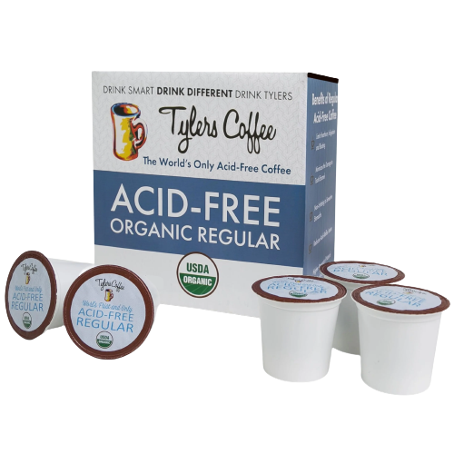 Set of 16 Tylers Coffees regular single serve coffee cups, showing the colorful packaging and individual cups.