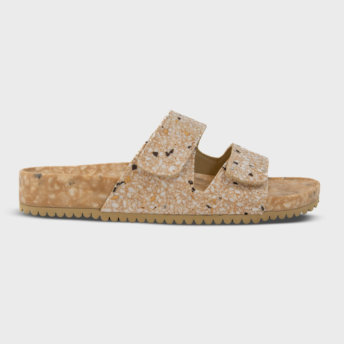 Riviera Fleks sandal in Morning Coffee color, side profile view showing stylish strap design and comfortable sole.