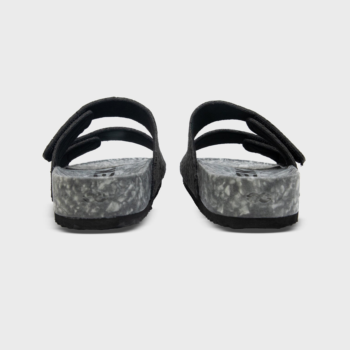 Rear view of black Riviera Fleks Sandals with adjustable straps, showcasing the stylish and comfortable design.