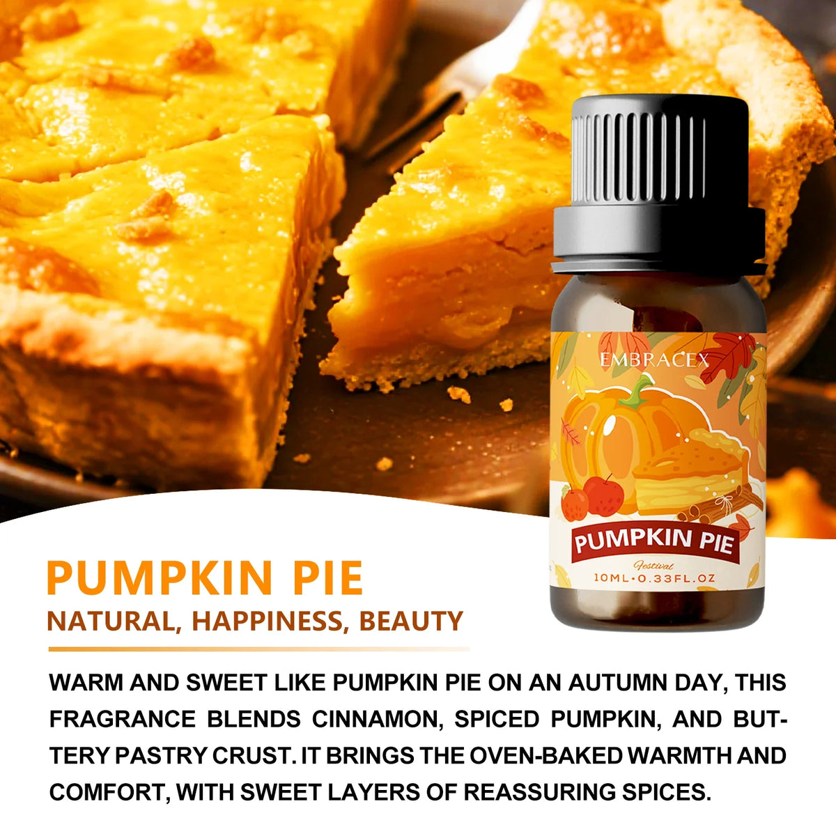 Blushimmer pumpkin pie fragrance perfume essential oil in 10ml bottle, ideal for car aromatherapy and diffuser use