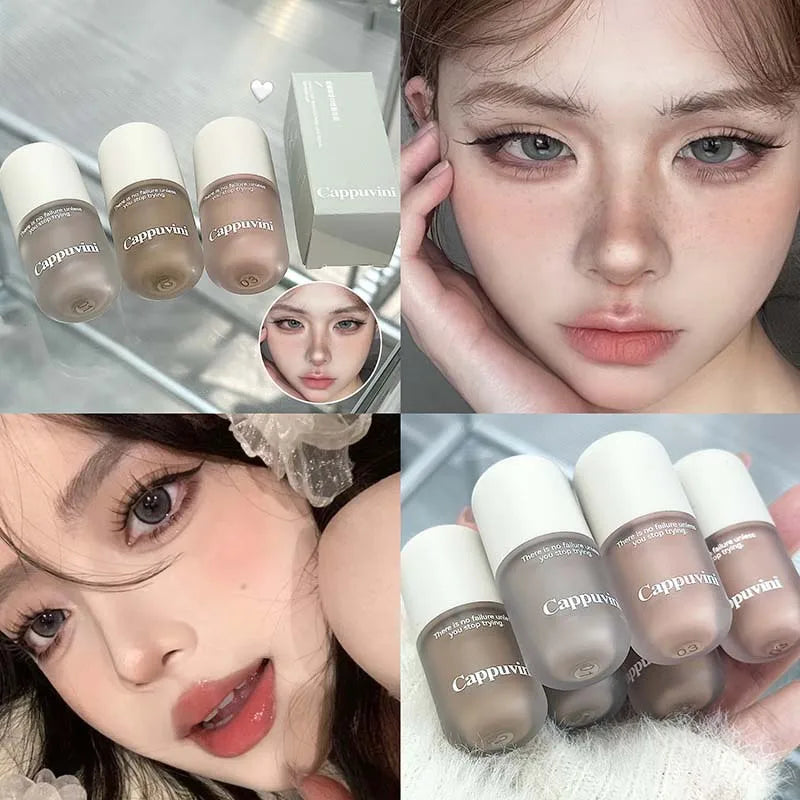 Blushimmer 3D face contouring cream with matte finish, in chocolate gray brown, for nose shading and facial contouring.