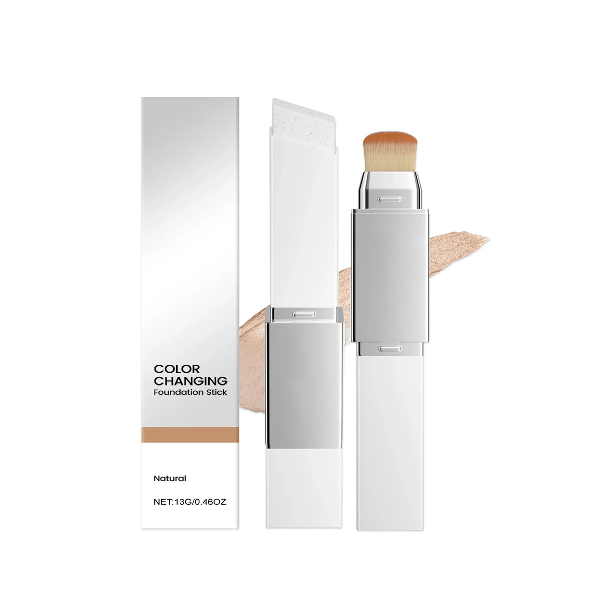 Blushimmer 2-in-1 color-changing foundation makeup stick with dual heads, brush, lightweight brightening matte liquid base cosmetic