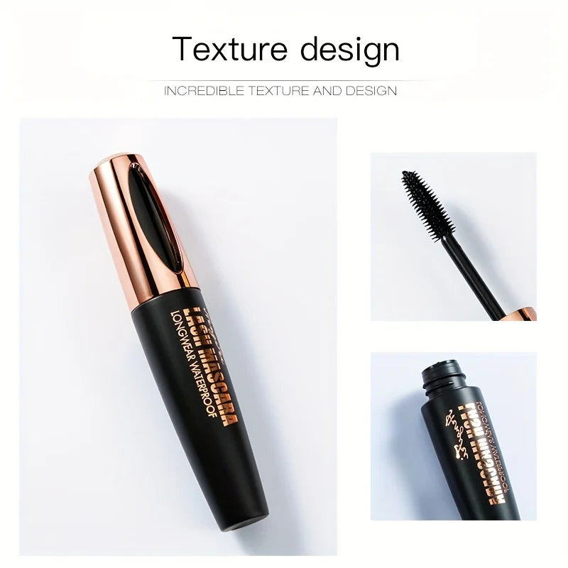 Blushimmer 4D Lash Mascara in black, waterproof and smudge-proof, enhances natural, full lashes with no clumping or flaking.
