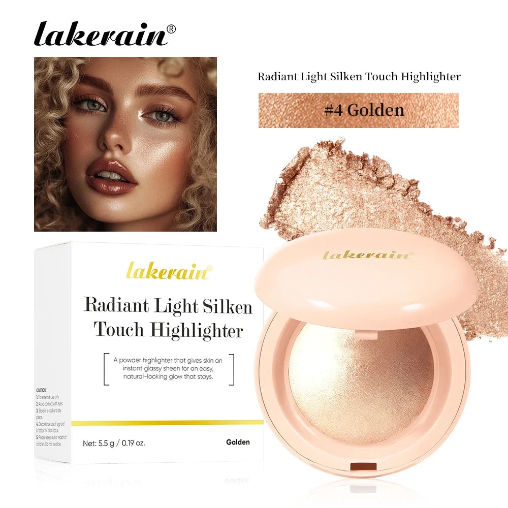 Blushimmer face highlighter powder with shimmering baked formula, creating a silky, glowing, long-lasting, waterproof makeup look.