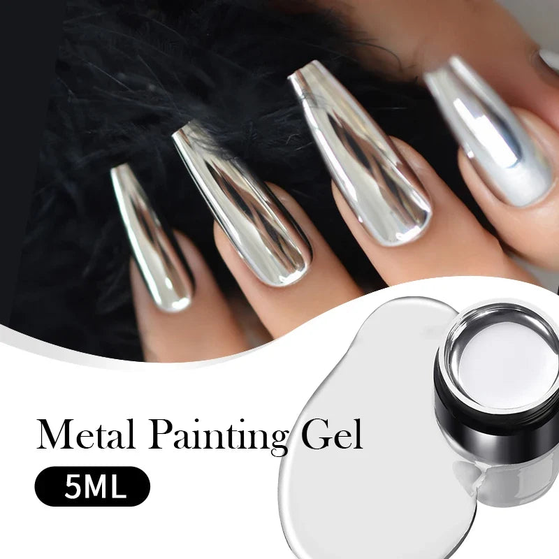 Born Pretty metallic silver gel polish by Blushimmer, 5ml, featuring a mirror finish for nail art and soak-off gel nails.