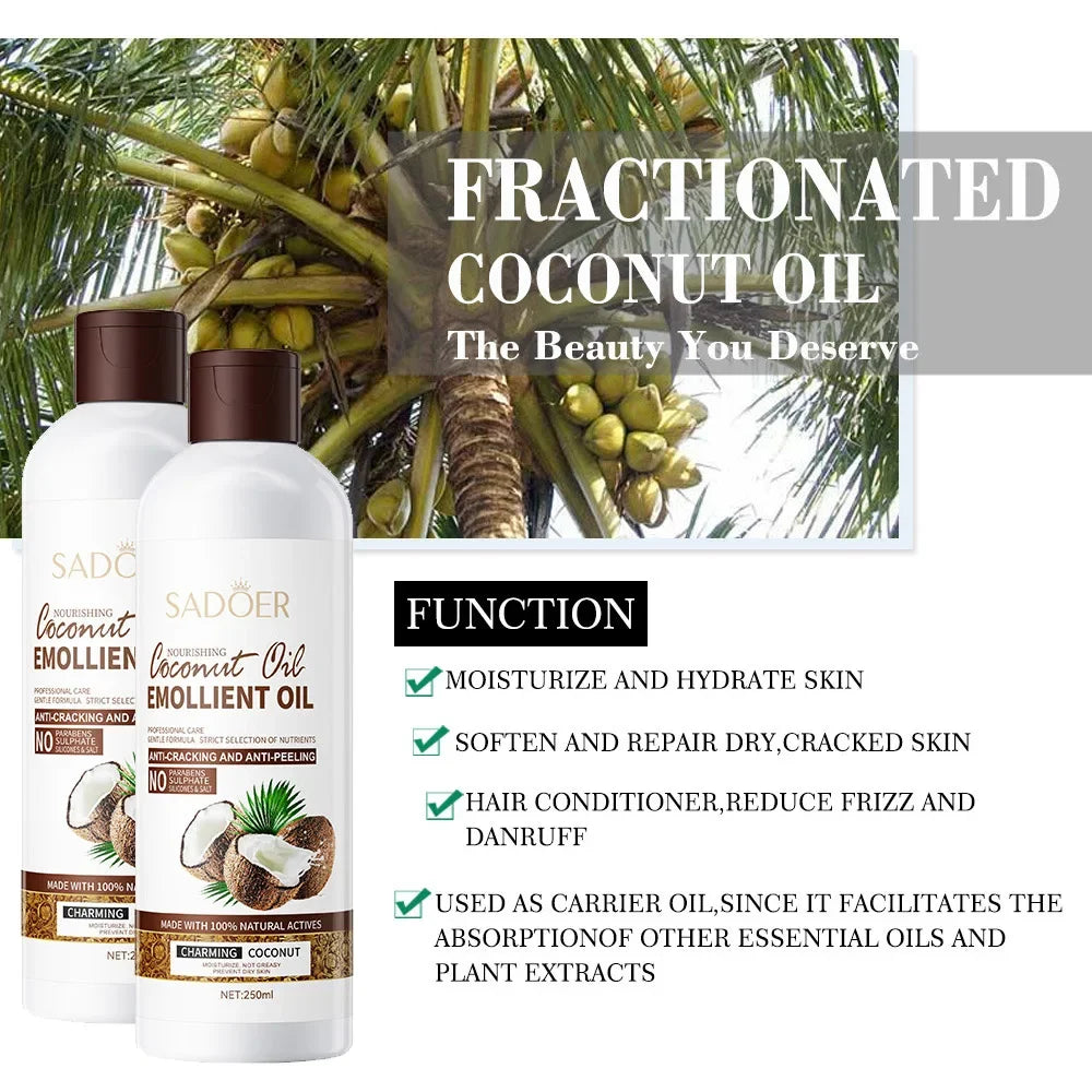 250ml Coconut Sooth Dry Skin Lighten Fine Lines Face Massage Oil Nourishes Hair Removes Frizz Hair Care Oil Firming Body Oil