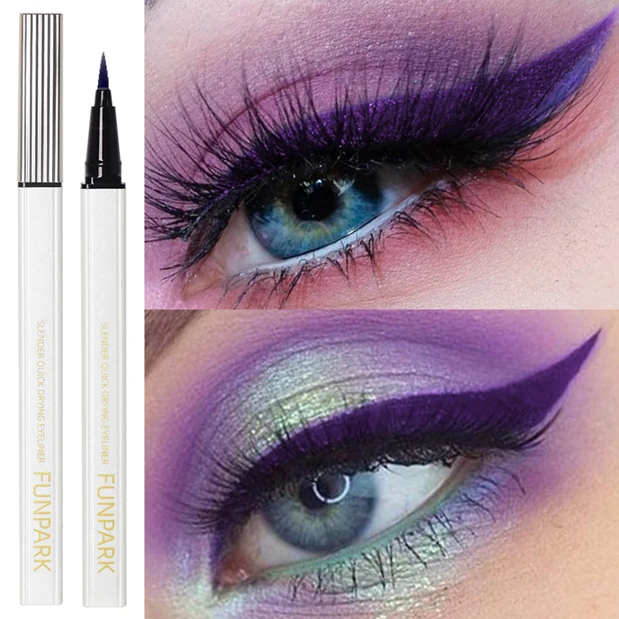 Purple liquid eyeliner pen by Blushimmer, long-lasting, waterproof, quick-drying, matte finish, ideal for precise Korean makeup looks.