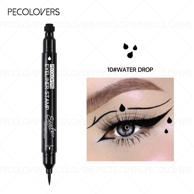 Blushimmer liquid eyeliner stamp with waterproof slim gel felt tip, featuring heart, star, triangle, and flower shapes for creative eye makeup.