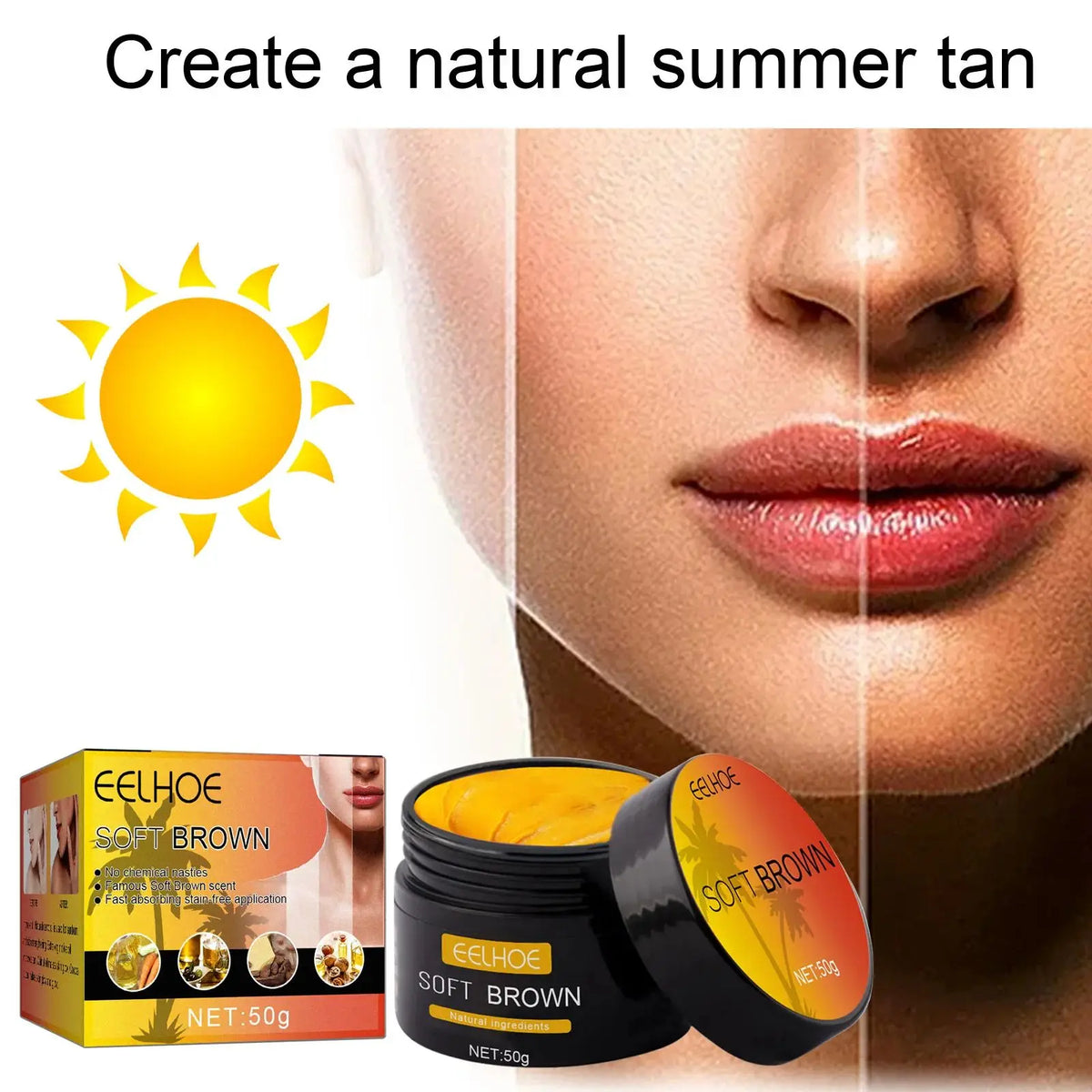 EELHOE Tanning Cream Face Body Long Lasting Bronzer Skin Tanner Suntan Protect Radiation Nourishing Natural Self-Tanning Lotion
