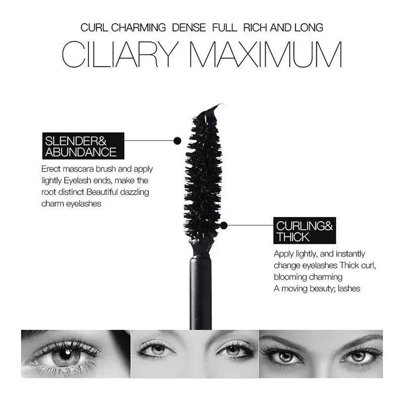 Blushimmer black curled mascara with waterproof formula, lengthens and volumizes eyelashes, quick drying, natural look for female makeup.